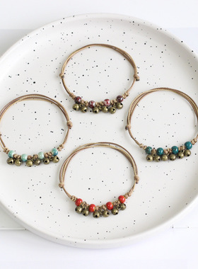 厂家货源民族风陶瓷铃铛手链手工编绳情侣闺蜜国风小众复古手串