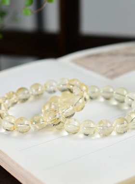 天然黄阿塞水晶手链 黄阿赛水晶手串单圈女款时尚圆珠饰品批发