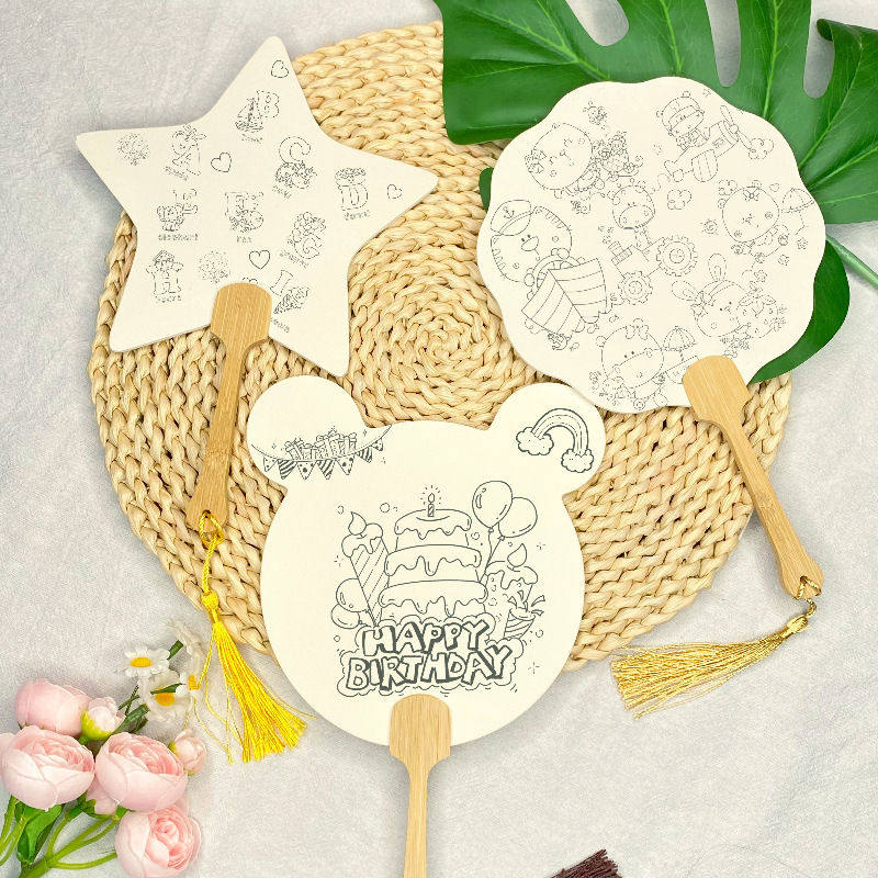 2025彩色绘画扇DIY亲子手工制作卡通填色团扇绘画素材包完美套