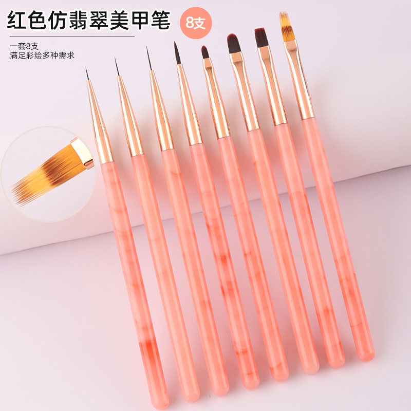 跨境新款美甲工具笔刷套装 红色仿翡翠杆平头光疗笔秋菊笔拉线笔,彩妆/香水/美妆工具,美甲笔/美甲刷/美甲笔刷套装,淘宝优惠券,粉丝福利购,淘宝优惠卷