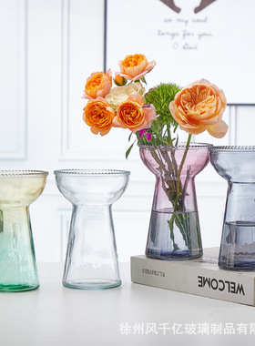 批发创意荷叶口花边波浪玻璃彩色花瓶客厅家居软装摆件小清新
