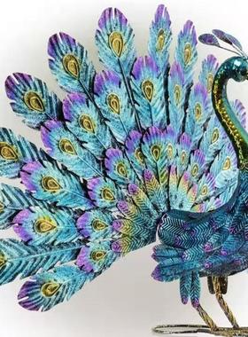 美式复古铁艺孔雀开屏创意动物摆件别墅庭院橱窗户外花园造景装饰