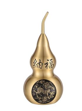 中式黄铜麒麟纳福招米空心葫芦百福金属工艺品办公室客厅制品摆件