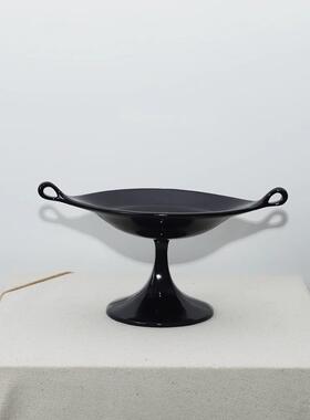 诧寂风中古风黑色双耳树脂盘轻奢高级感客厅茶几桌面摆件样板间