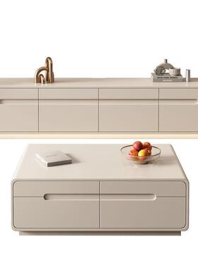 双层实木电视柜茶几组合落地客厅白色轻奢家用北欧极简大气爆款