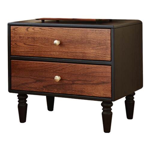 法式复古木质抽屉式实木床头柜家用整理柜简约收纳柜卧室储物矮柜