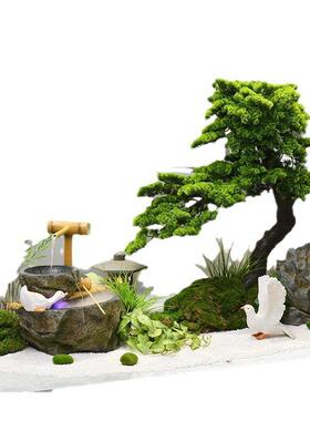 室内景观造景水景观流水摆件循环水新中式庭院茶室迎客松绿植流水
