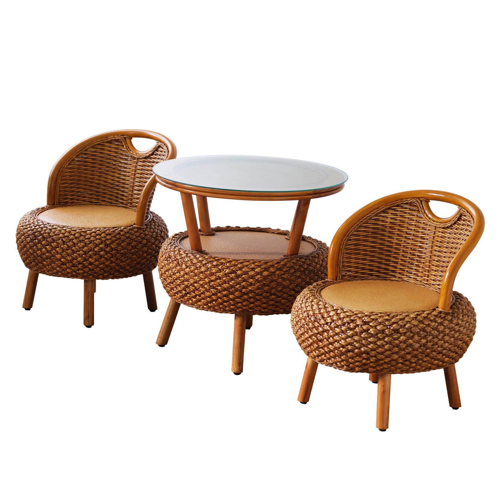 阳台小矮藤椅三件套简约藤条编织靠背椅茶几圆形藤编老人休闲座椅,商业/办公家具,商用藤编家具,淘宝优惠券,粉丝福利购,淘宝优惠卷