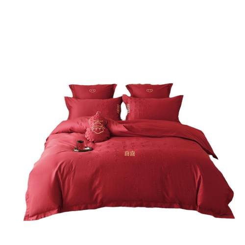 新中式百喜结婚纯棉四件套100S长绒棉被套贡缎陪嫁全棉床品婚庆