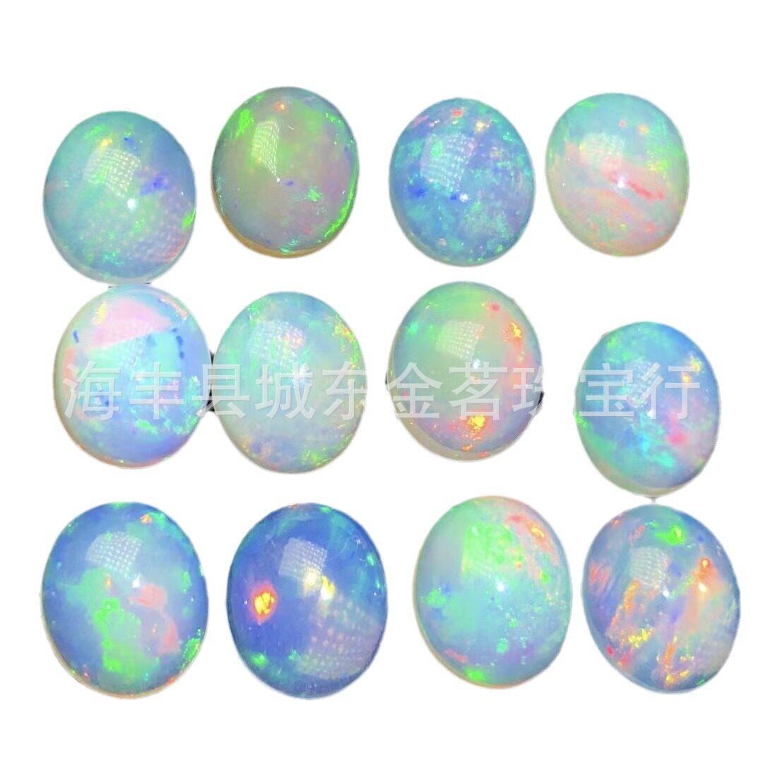 天然货头欧泊戒面蛋形镶金品质裸石颗颗带彩素面平底椭圆形
