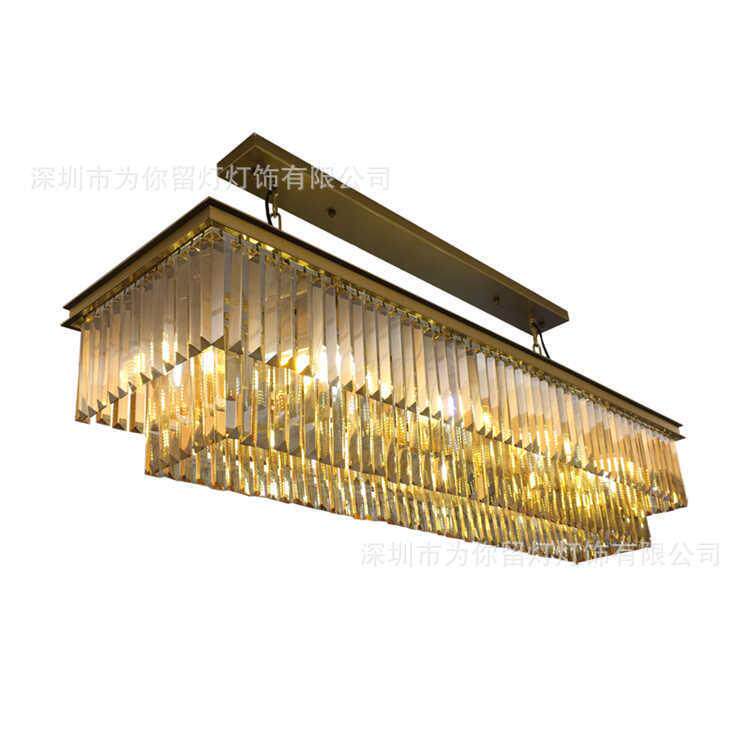 美式乡村铁艺水晶吊灯长方形简约创意个性客厅餐厅酒店吧台水晶灯