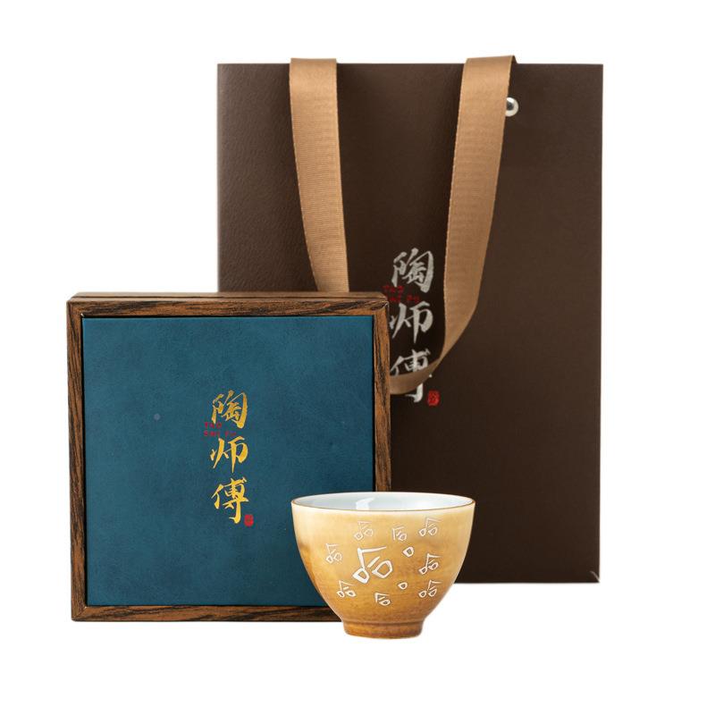 黄金釉哈茶杯黄金釉哈人手绘陶瓷品茗杯个人家功夫茶用具主杯单杯