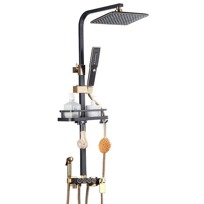 黑金按键淋浴花洒套装家用全铜恒温花洒黑色增压淋浴喷头厂家直供