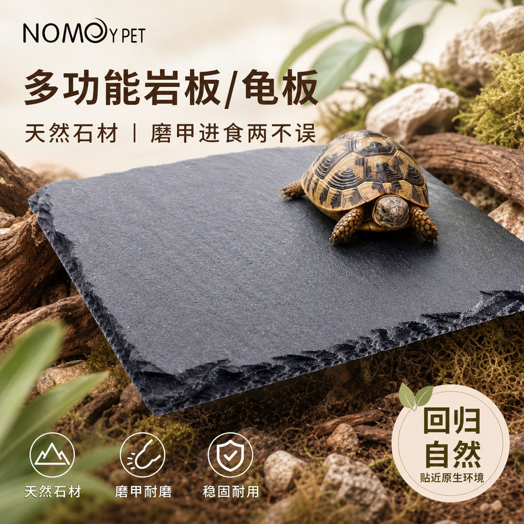 NOMOYPET诺摩龟板石板爬宠箱爬虫箱陆龟食盘食盆保湿保温磨甲岩板