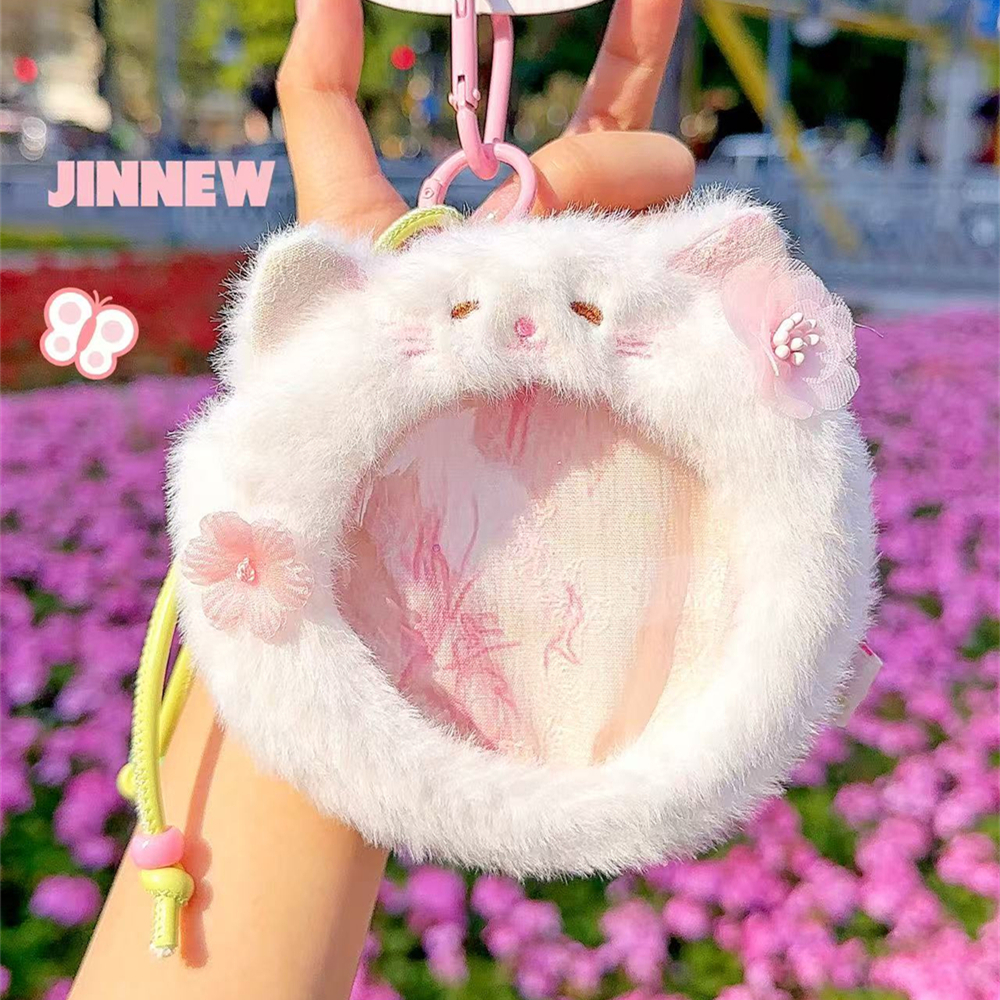 软萌治愈卡通樱花小猫吧唧包透明开窗勋章保护套儿童零钱包挂件