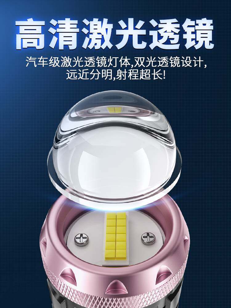 钱江凯威荣光202摩托车led透镜大灯改装配件远光近光一体三爪灯泡