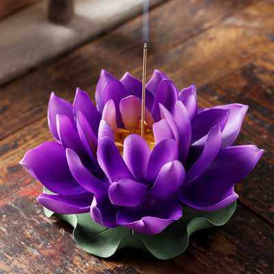 东方泥土陶瓷紫色莲花摆件 传统手工工艺品中式禅意客厅装饰花朵