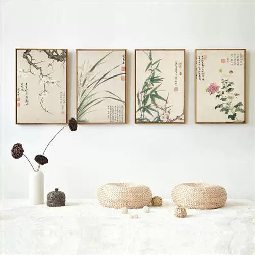 Новый DSU Meilan Bamboo Chrysanthemum Новая китайская современная гостиная четыре -экраны висящие картины Четыре муфты четыре джентльмена