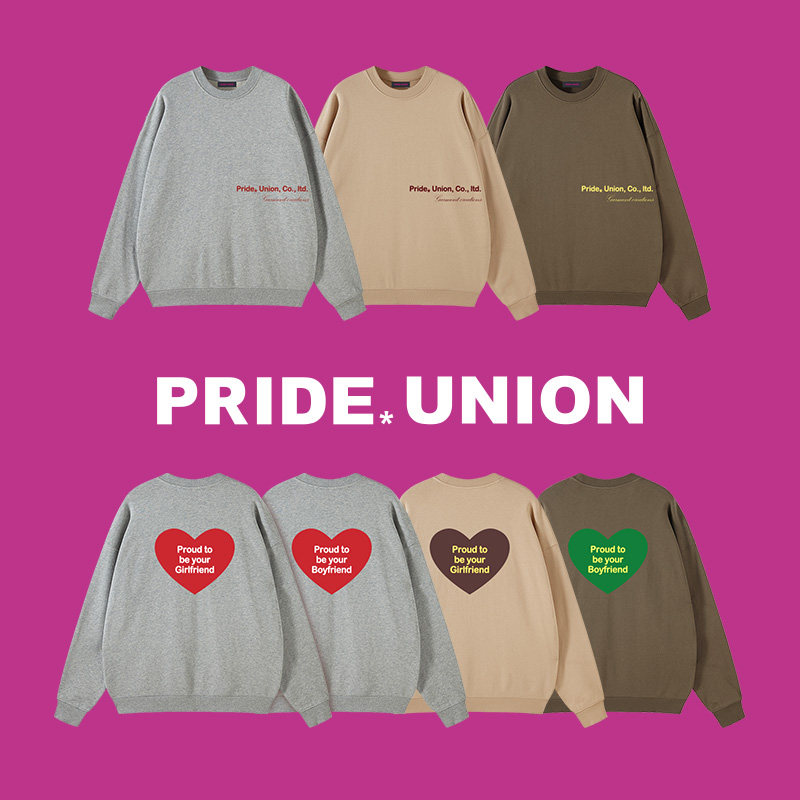 PRIDE UNION 情人节限定爱心发泡印花毛圈套头卫衣