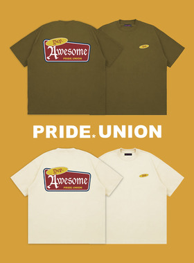 PRIDE*UNION 原创设计美式复古Awesome印花精梳棉宽松中性短袖T恤