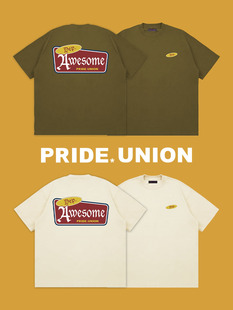 复古Awesome印花精梳棉宽松中性短袖 原创设计美式 T恤 UNION PRIDE