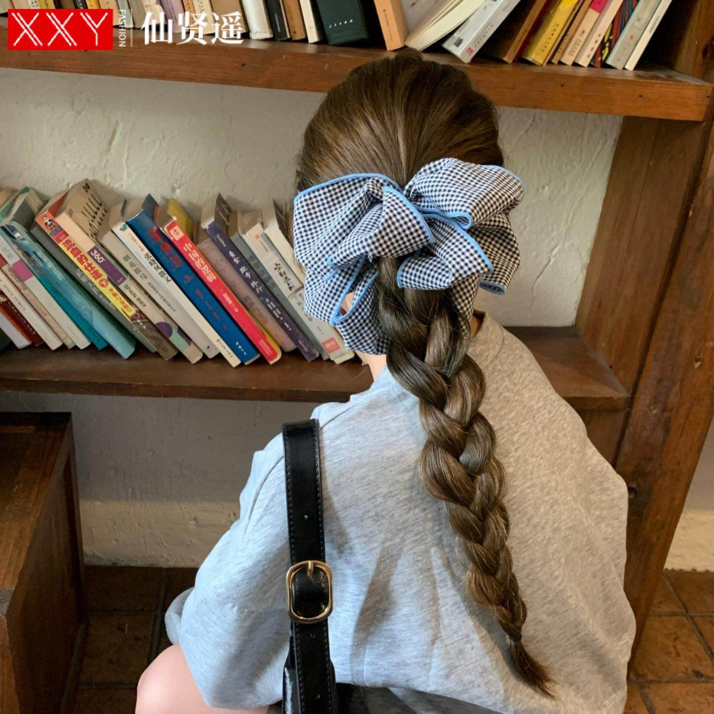 仙贤遥韩系蓝边格纹褶皱肥肠圈超大号后脑勺大肠发圈女慵懒风头绳,户外/登山/野营/旅行用品,旅行发卡,淘宝优惠券,粉丝福利购,淘宝优惠卷