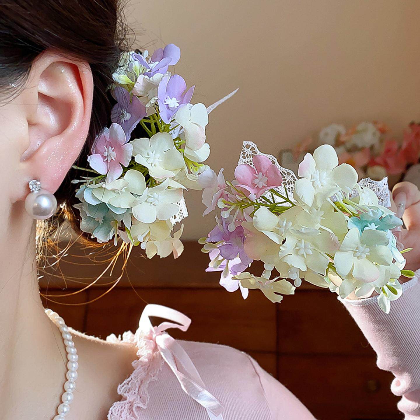 田园风仙女布艺花朵发夹优雅簪花