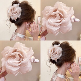 温柔花朵~仙贤遥珍珠头发抓夹女高级感2026新款鲨鱼夹后脑勺发夹