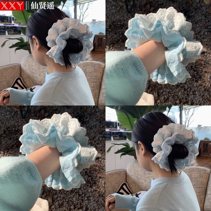 海鹽淺藍緞面芭蕾風大腸發圈發飾