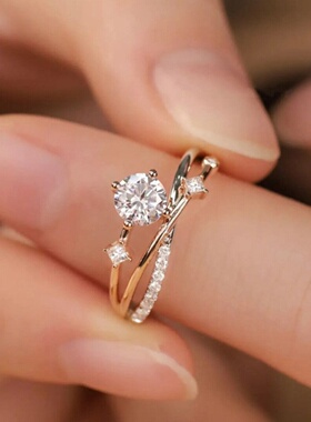 宇宙星球轨迹闪钻戒指法式交叉戒