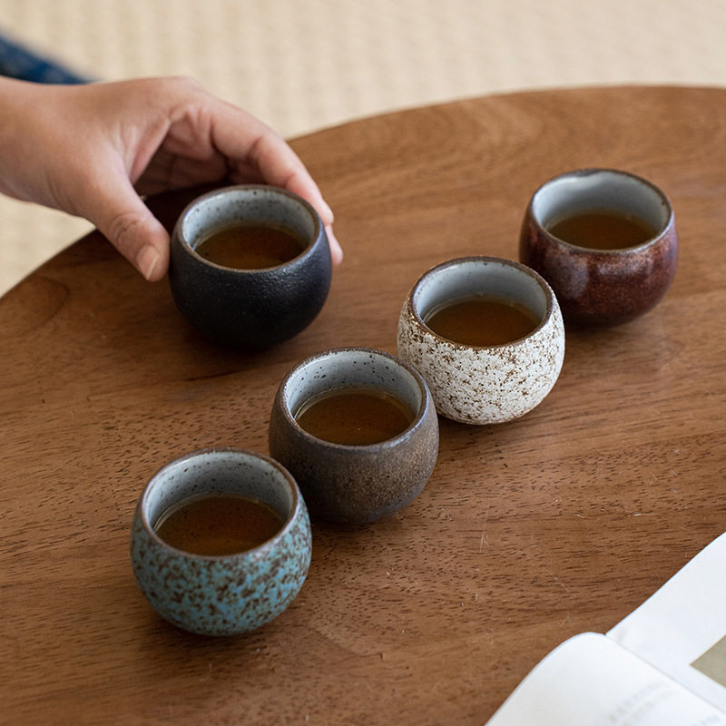 粗陶茶杯干泡功夫茶具小茶碗禅意白瓷古朴五行大小窑变内白