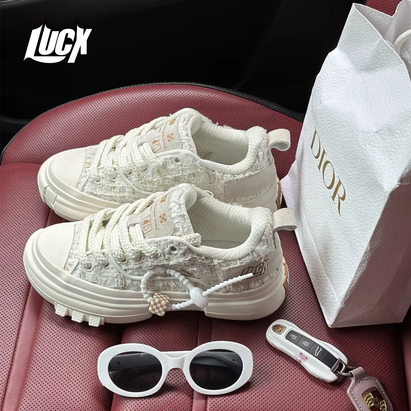 Lucx鞋子低帮经典复古厚底增高小香风板鞋ins风百搭休闲小白鞋女