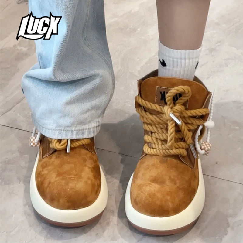 Lucx巨好看马丁靴冬季大黄靴厚底大头鞋子丑萌QQ增高情侣鞋男女款