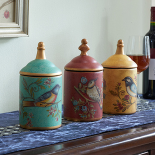 饰品收纳罐 玄关装 美式 储物罐摆件创意陶瓷摆设样板房家居饰品欧式