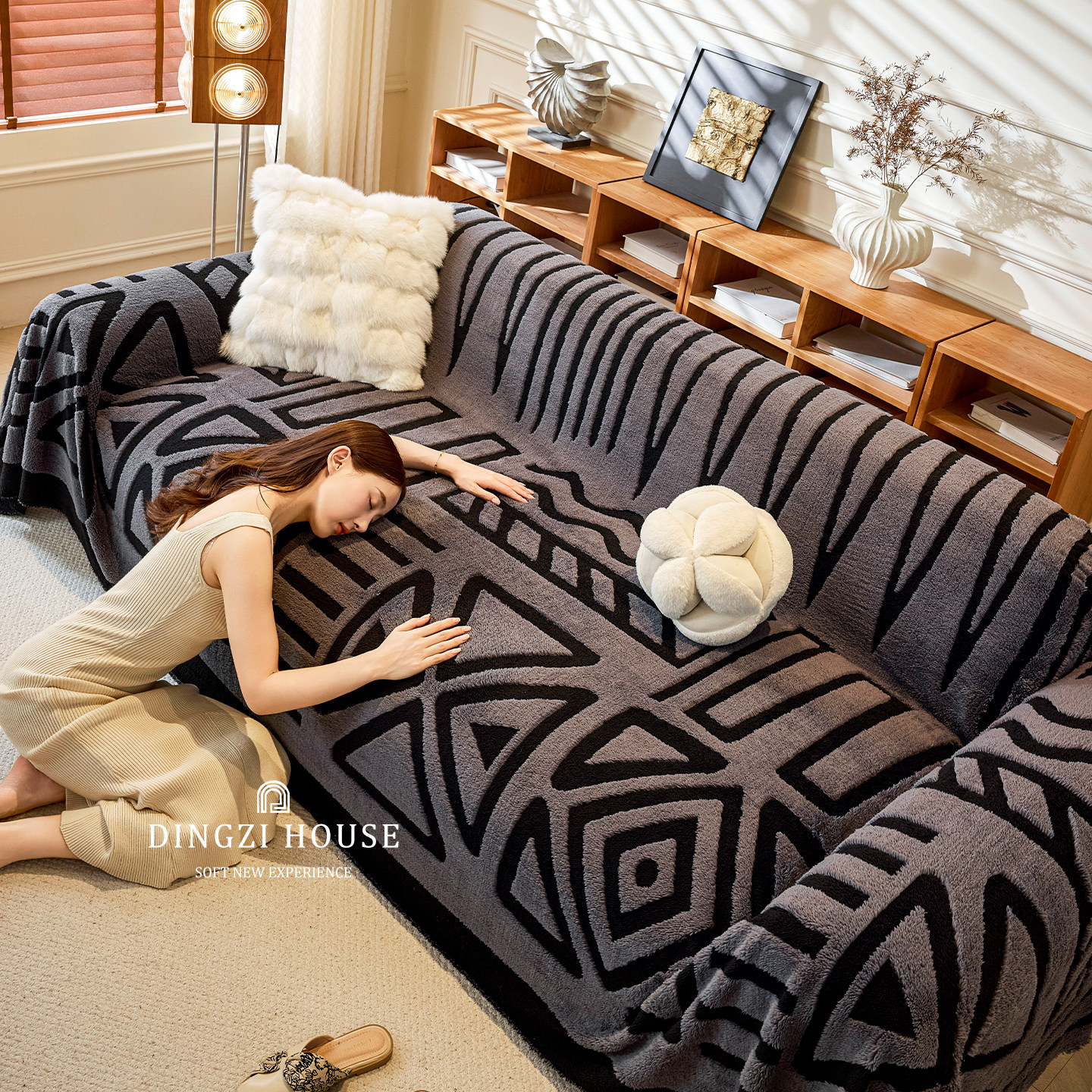 复古舒棉绒沙发盖布秋冬季轻奢高级感万能全包沙发毛毯防滑防猫抓,居家布艺,沙发垫,淘宝优惠券,粉丝福利购,淘宝优惠卷