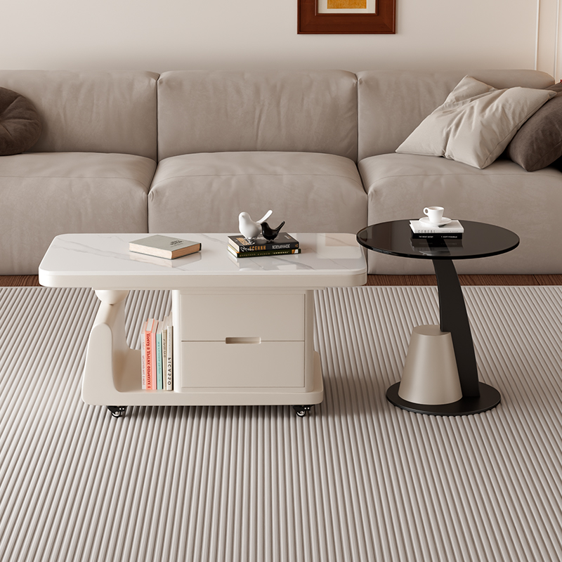 意式轻奢极简岩板茶几组合