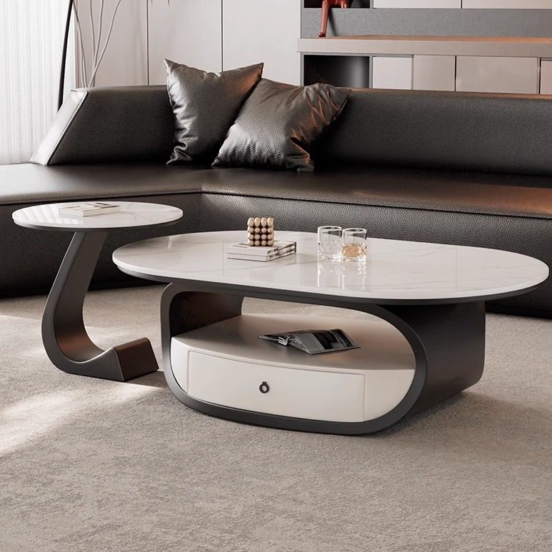 轻奢茶几家用小户型新款简约现代椭圆形黑白极简岩板茶桌组合,住宅家具,茶几,淘宝优惠券,粉丝福利购,淘宝优惠卷