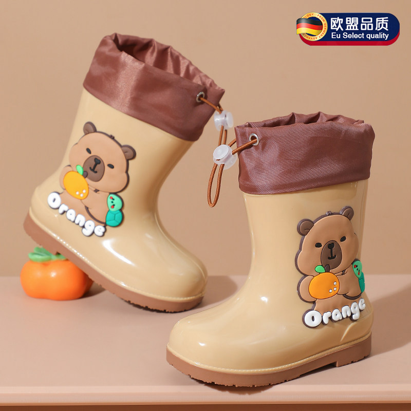 德国雨靴儿童卡皮巴拉保暖雨鞋男童水鞋上学专用防滑软底女孩胶鞋