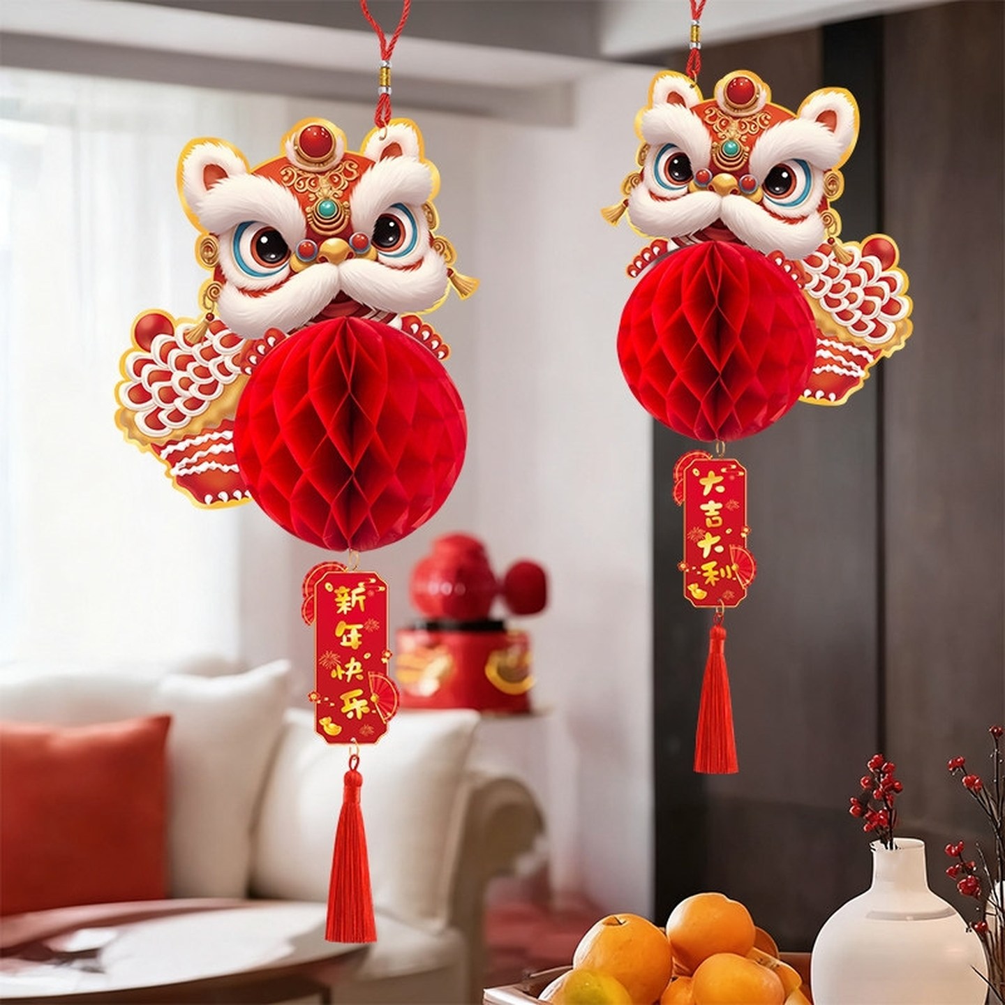2026新年春节舞狮蜂窝球装饰马年红灯笼挂饰过年喜庆氛围场景布置,节庆用品/礼品,灯笼,淘宝优惠券,粉丝福利购,淘宝优惠卷