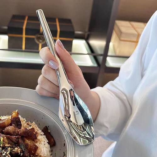 方头菱形勺304不锈钢勺子颜值网红勺子西餐吃干饭勺主餐更汤勺