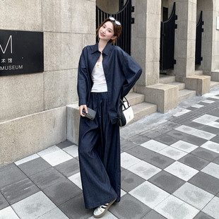 P175 2C291爆款 N7717 全棉牛仔阔腿休闲大牌显瘦两件套装 K299 时尚