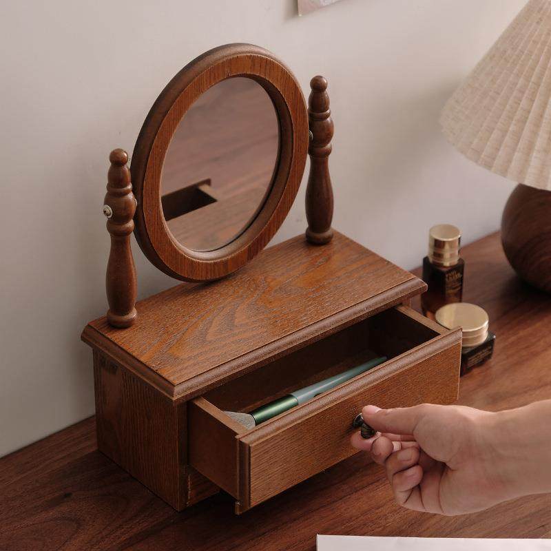 ins风法式中古镜子木质化妆镜台式桌面装饰可立女生卧室梳妆镜,家居饰品,木雕,淘宝优惠券,粉丝福利购,淘宝优惠卷