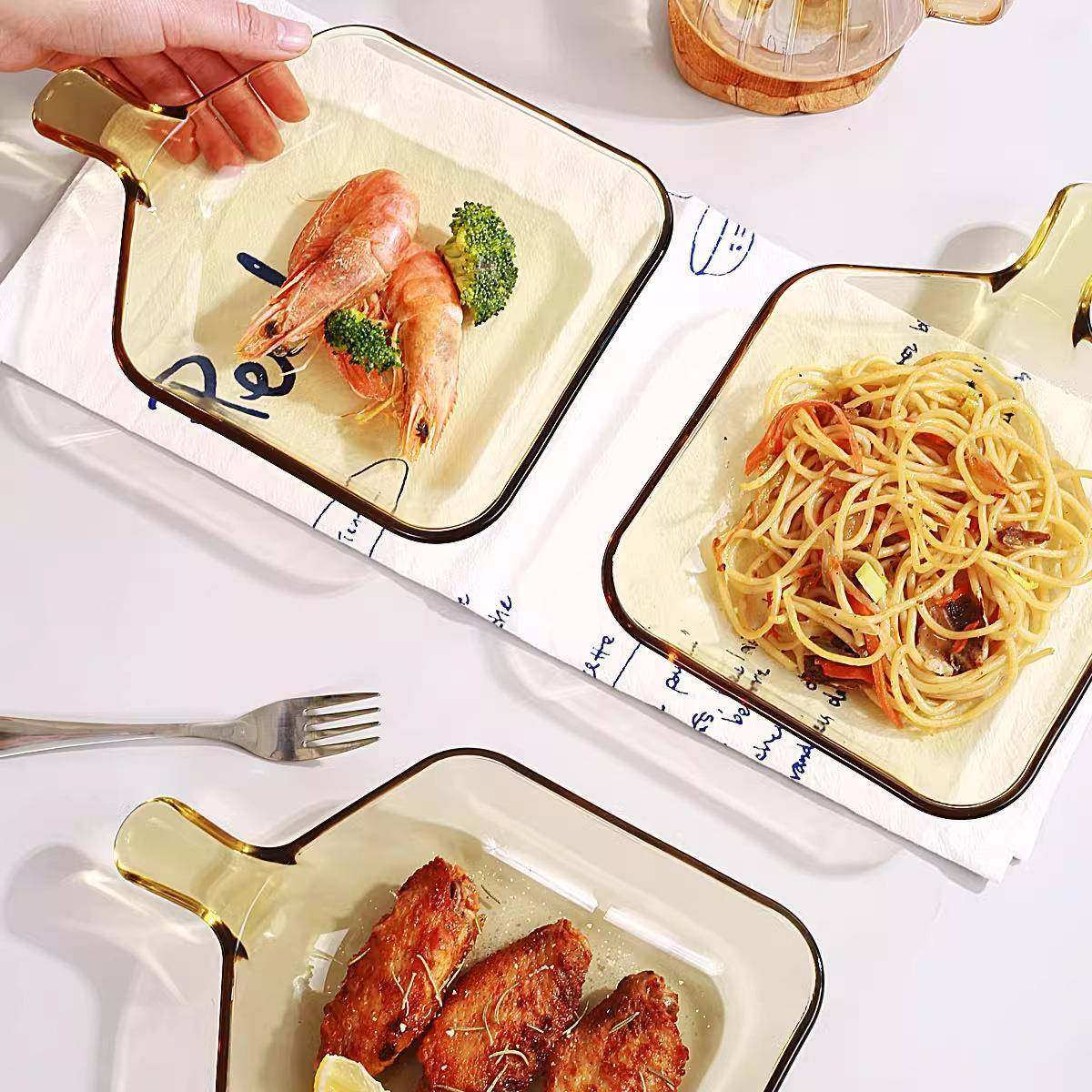 高硼硅玻璃烤盘可微波炉用菜盘带手柄盘子沙拉碗家用碗碟餐具套装,餐饮具,盘,淘宝优惠券,粉丝福利购,淘宝优惠卷