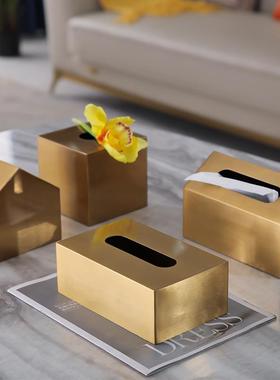 欧式纸巾盒金属现代简约客厅餐桌装饰抽纸盒金色样板房软装摆件