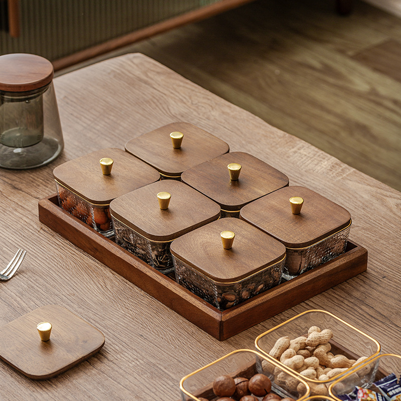 Walnut wood glass fruit plate, high-end dried fruit plate