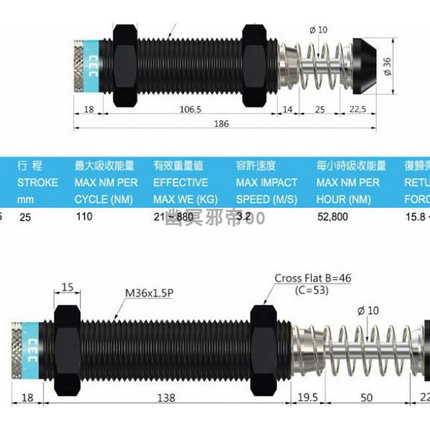 CEC型可调油压缓冲器FC2725/3625/3650-NC牙距1.5/3.0气缸减震器