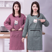 加厚棉布罩衣家用厨房长袖 围裙上班防污耐脏做饭反穿带袖 工作服女