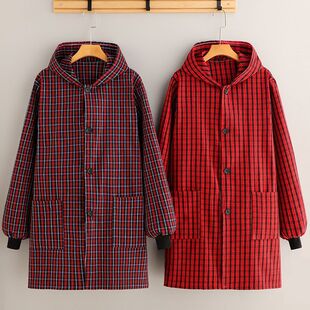 纯棉加厚老粗布罩衣女外穿长袖围裙干活穿清洁工作服厨房家用成人