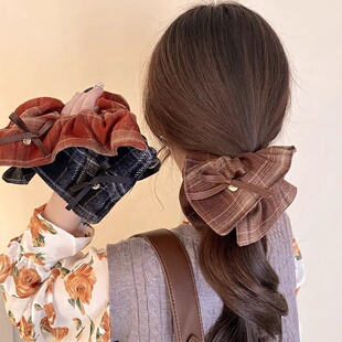 秋冬新款 纹系列大肠方巾发圈马尾丸子头扎发头绳发饰 复古学院风格