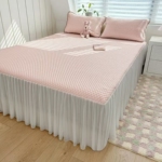 c夏季新款冰丝豆豆凉席床裙款三件套学生宿舍单人软席子可水洗